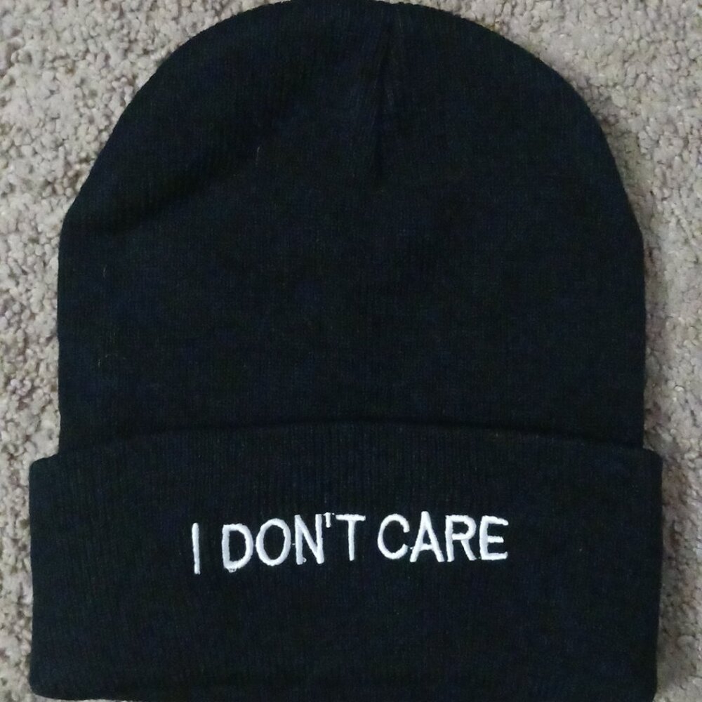 Black "I Don't Care" Beanie